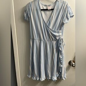 Baby blue dress with white stripes